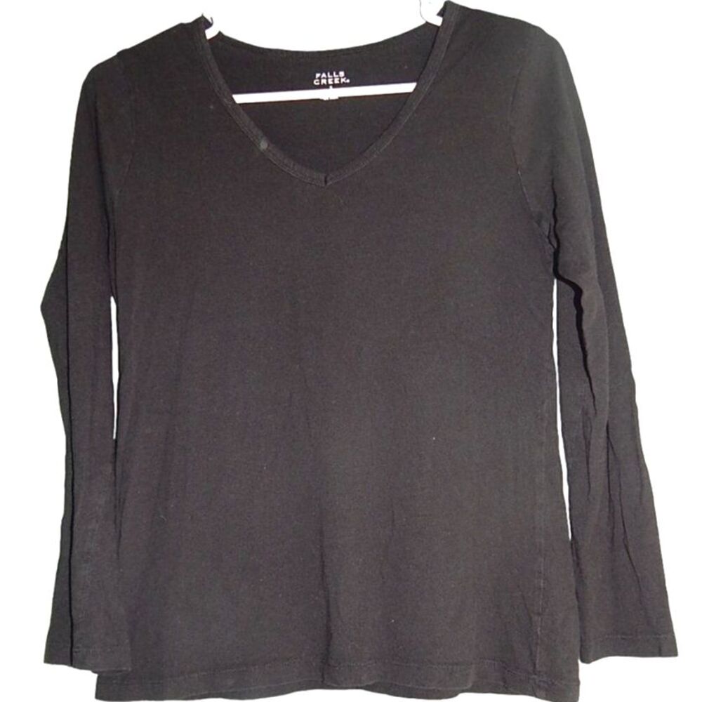 Falls Creek Women’s Small Solid Black Long Sleeve Stretch V‑Neck Shirt